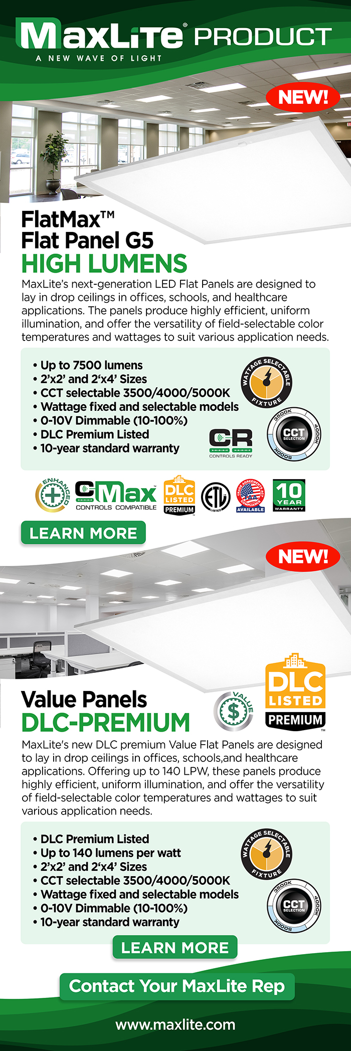 High Lumen Flat Panels & DLC Premium Value Panels